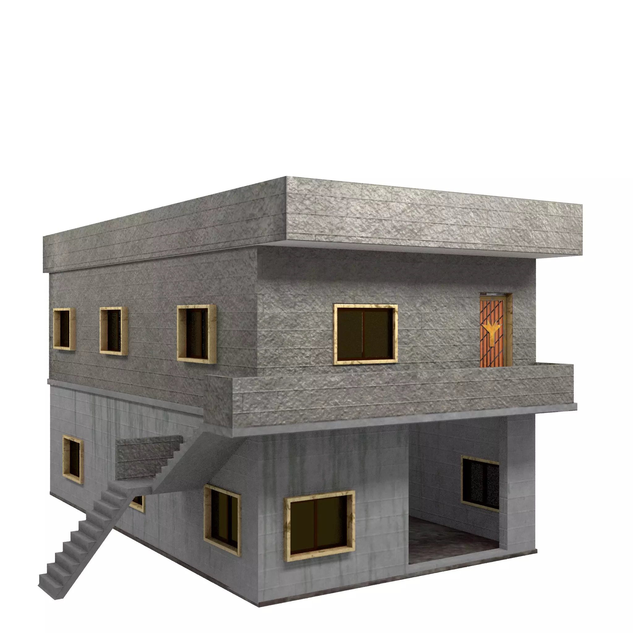 3D Two Storey Syrian House Low-poly 3D model_0