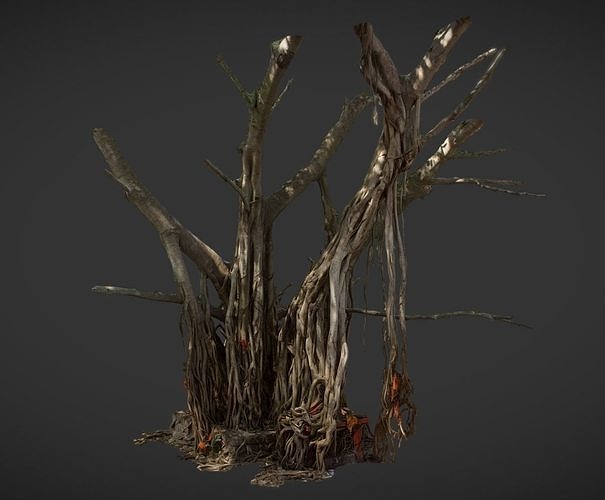 Big Banyan tree with small temple inside Low-poly 3D model