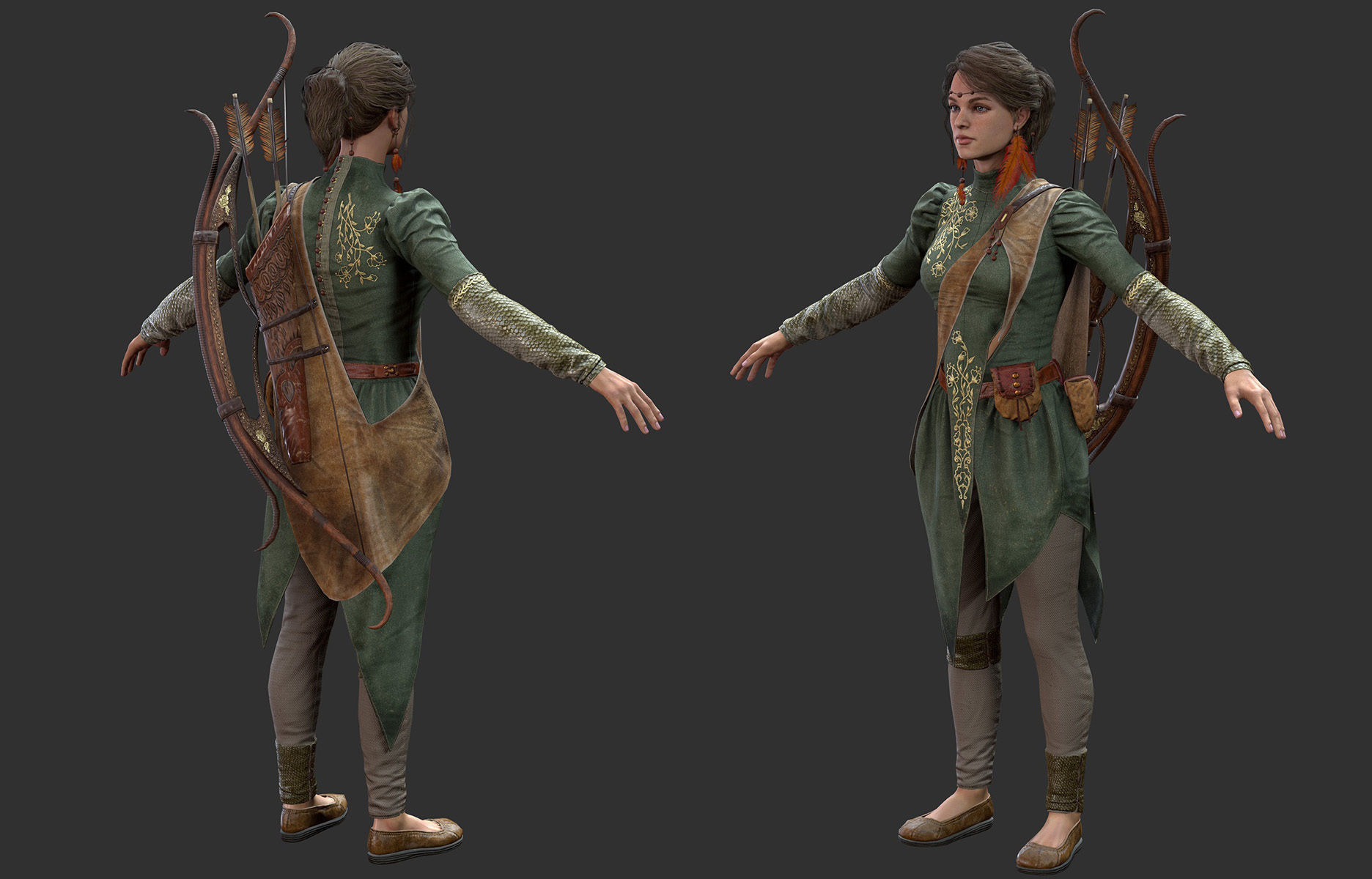  Archer Warrior - Woman Low-poly 3D model_8