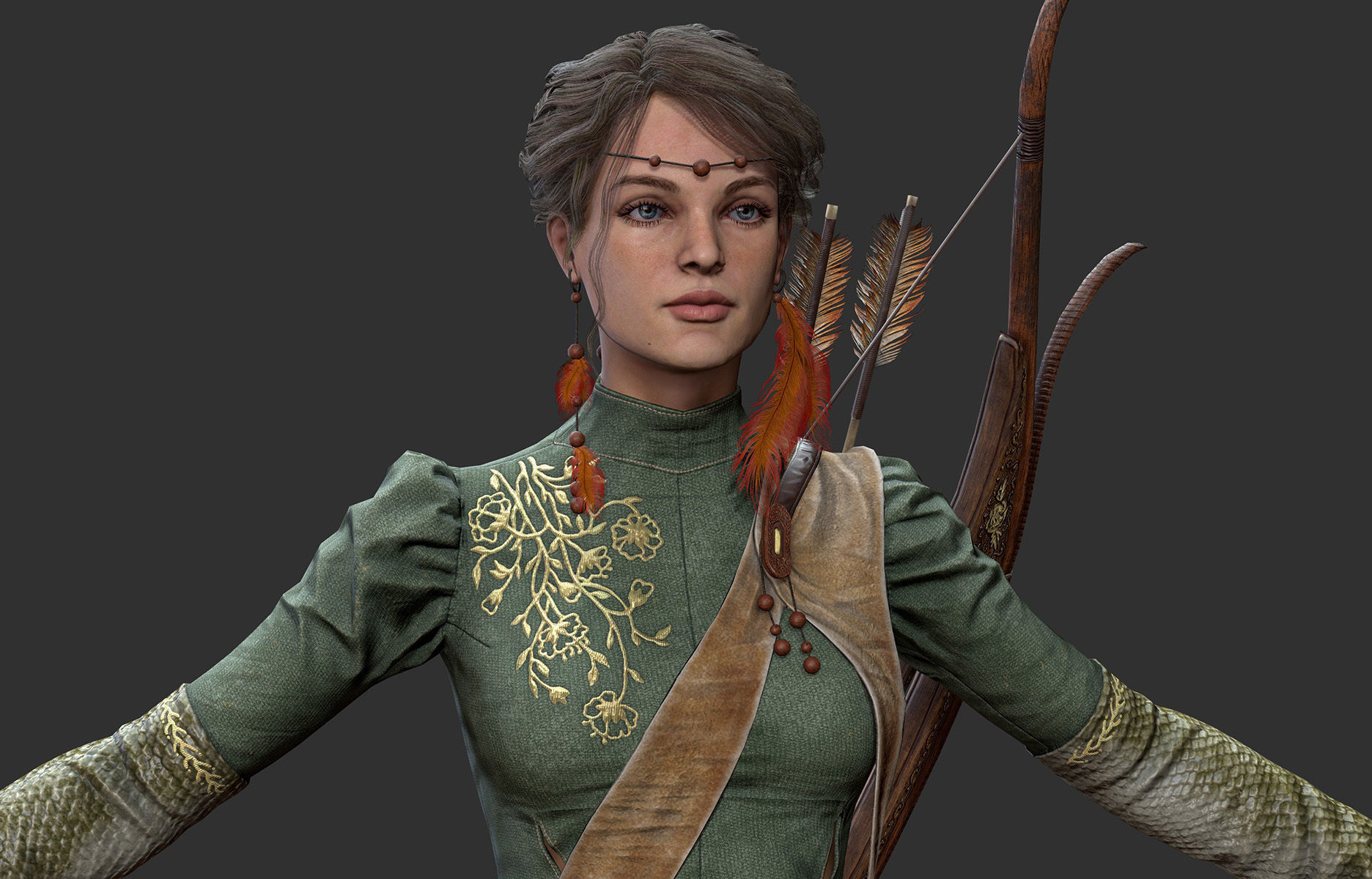  Archer Warrior - Woman Low-poly 3D model_7