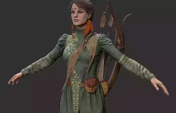  Archer Warrior - Woman Low-poly 3D model