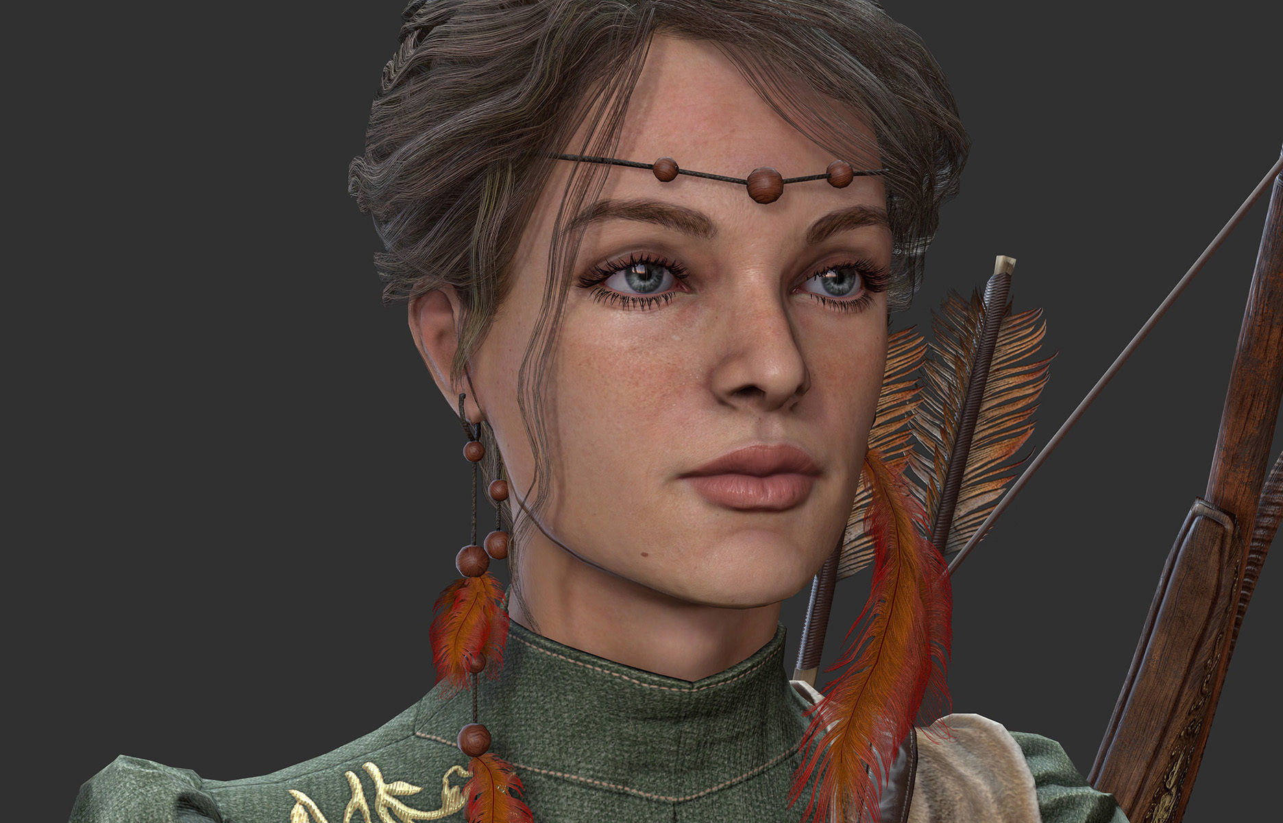  Archer Warrior - Woman Low-poly 3D model_9