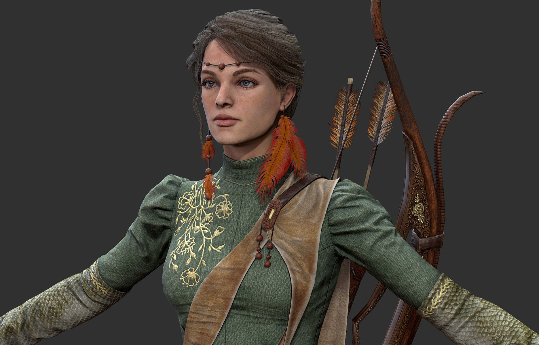  Archer Warrior - Woman Low-poly 3D model_1
