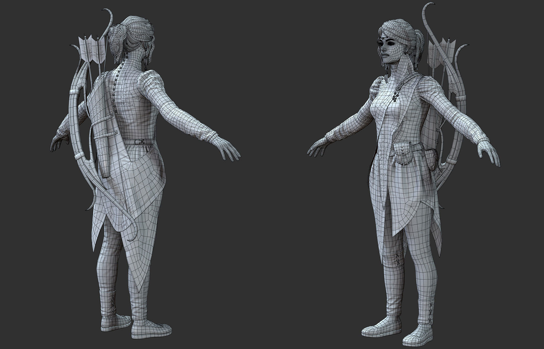  Archer Warrior - Woman Low-poly 3D model_12