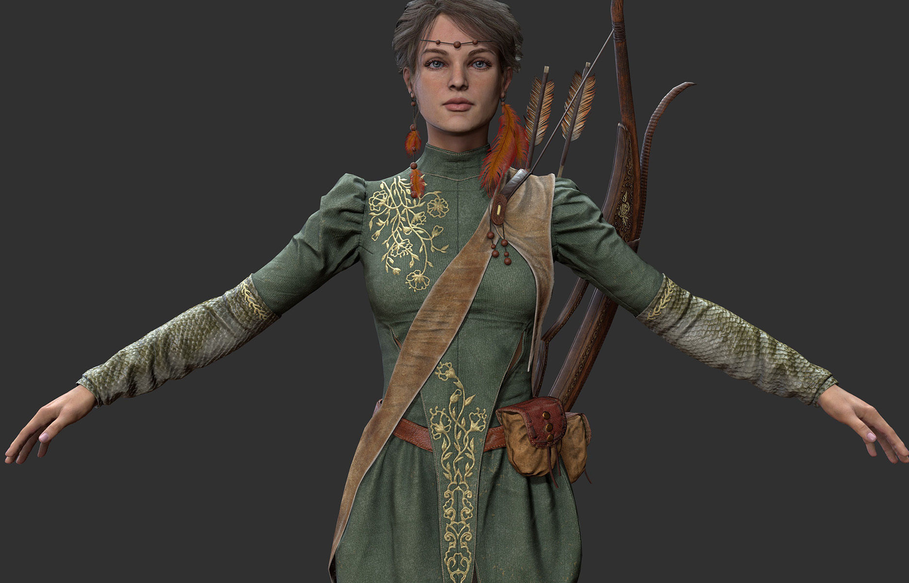  Archer Warrior - Woman Low-poly 3D model_4