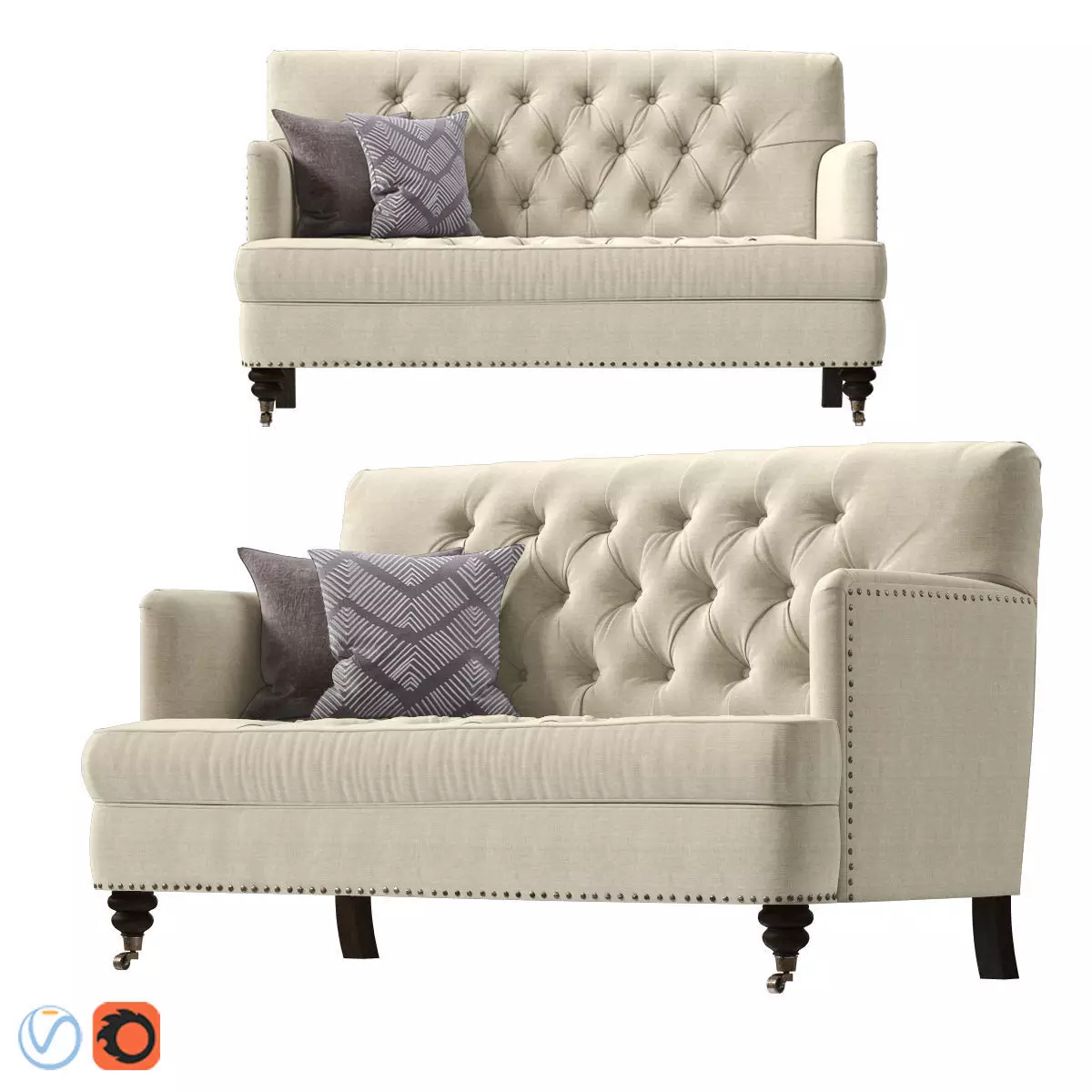 Pottery Barn Tudor Upholstered Mini Sofa 3D model