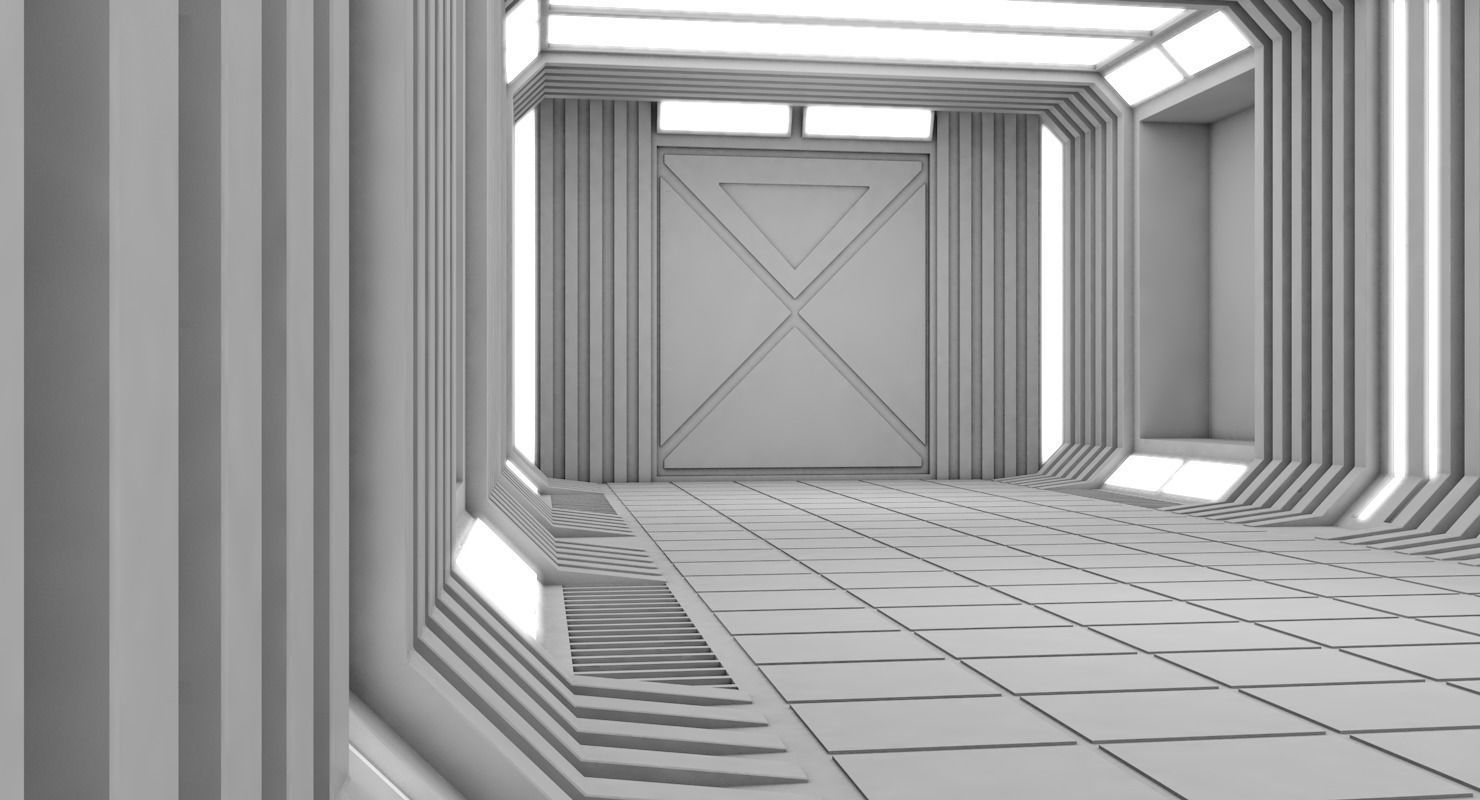 Corridor empty hallway in futuristic building 3D model_6