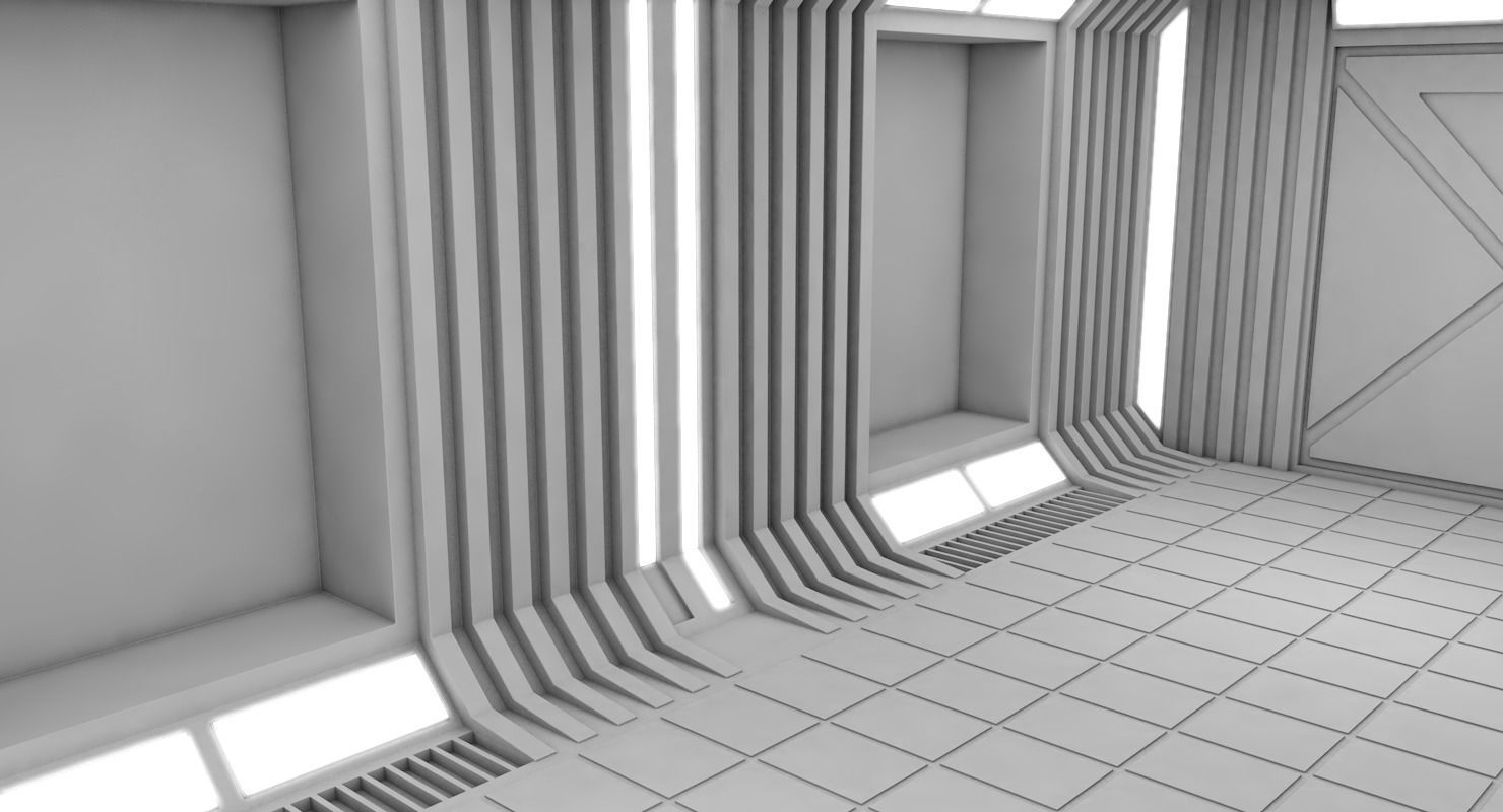 Corridor empty hallway in futuristic building 3D model_5