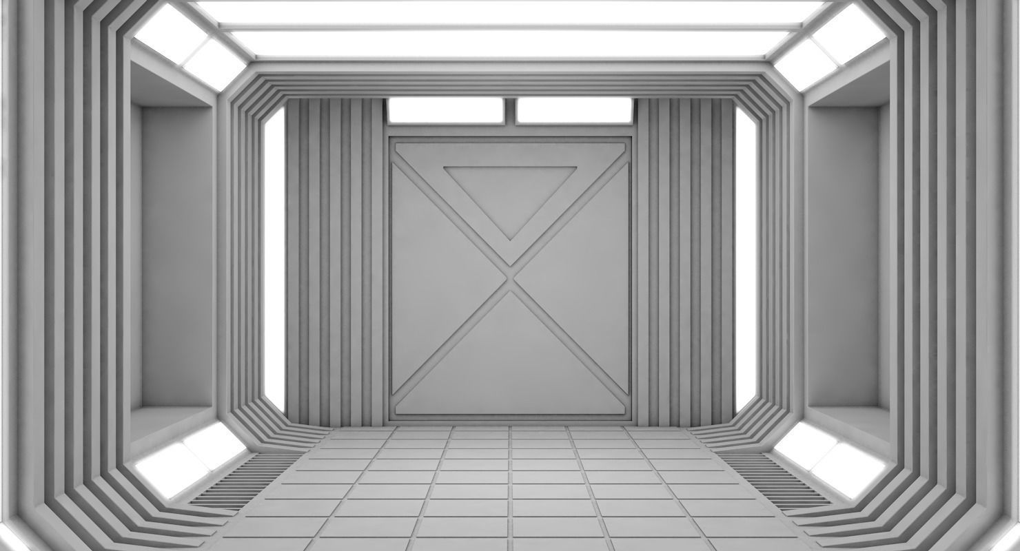 Corridor empty hallway in futuristic building 3D model_4
