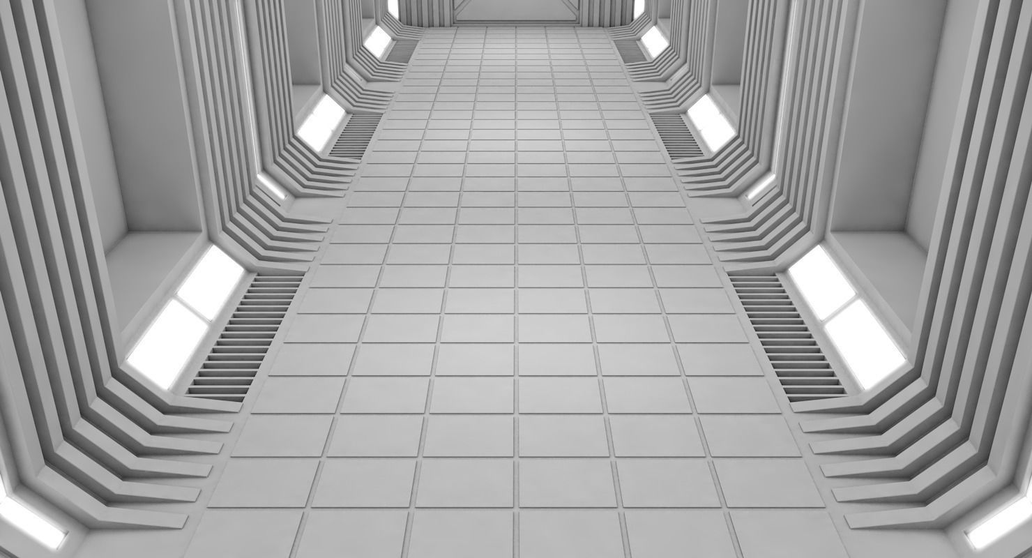 Corridor empty hallway in futuristic building 3D model_2