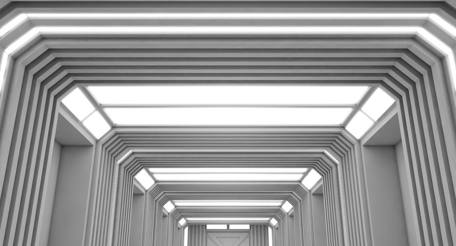 Corridor empty hallway in futuristic building 3D model_3