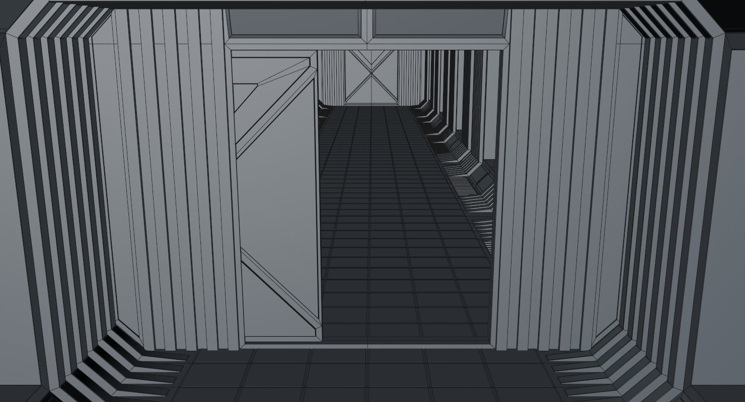 Corridor empty hallway in futuristic building 3D model_15
