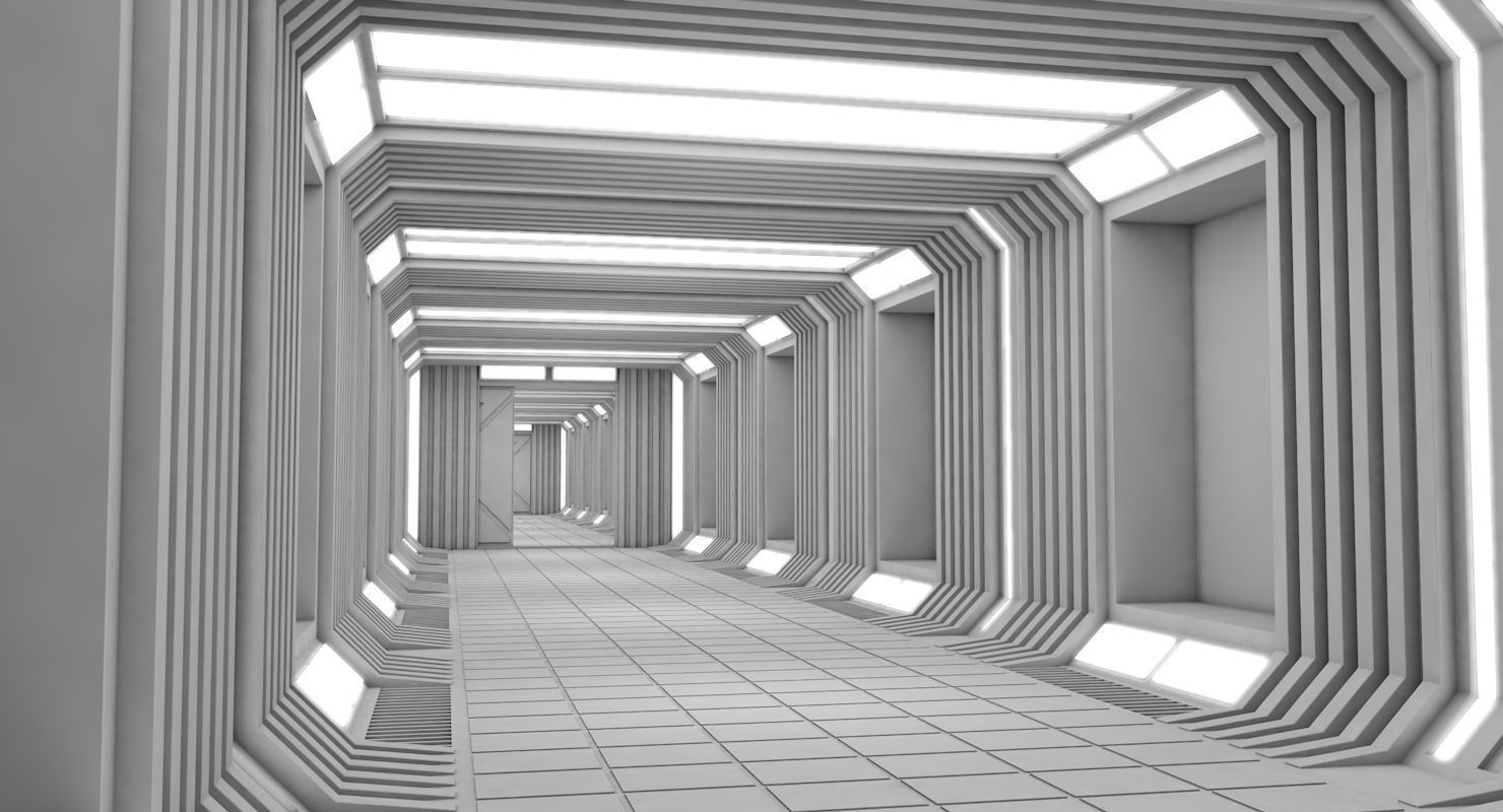 Corridor empty hallway in futuristic building 3D model_8
