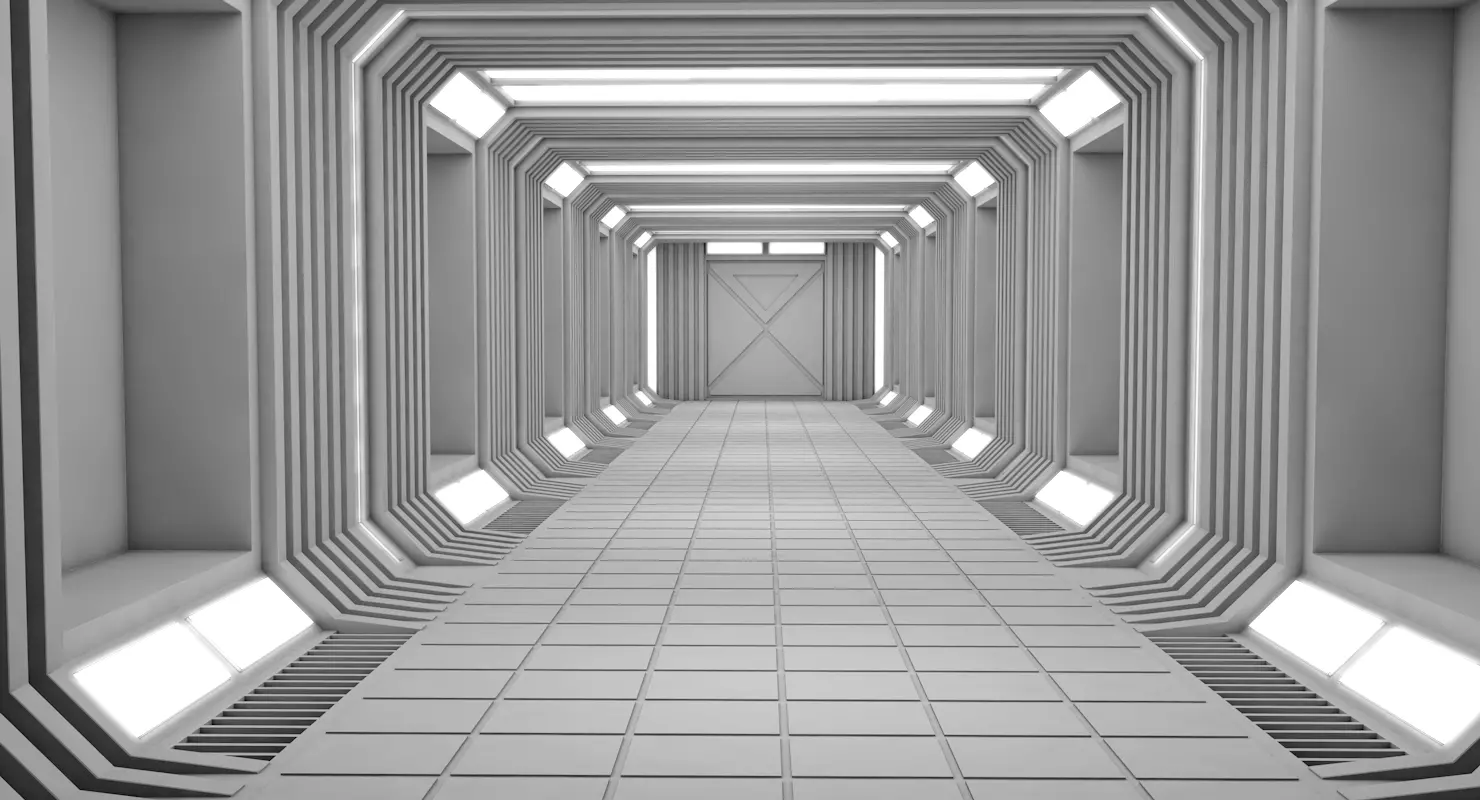 Corridor empty hallway in futuristic building 3D model_0