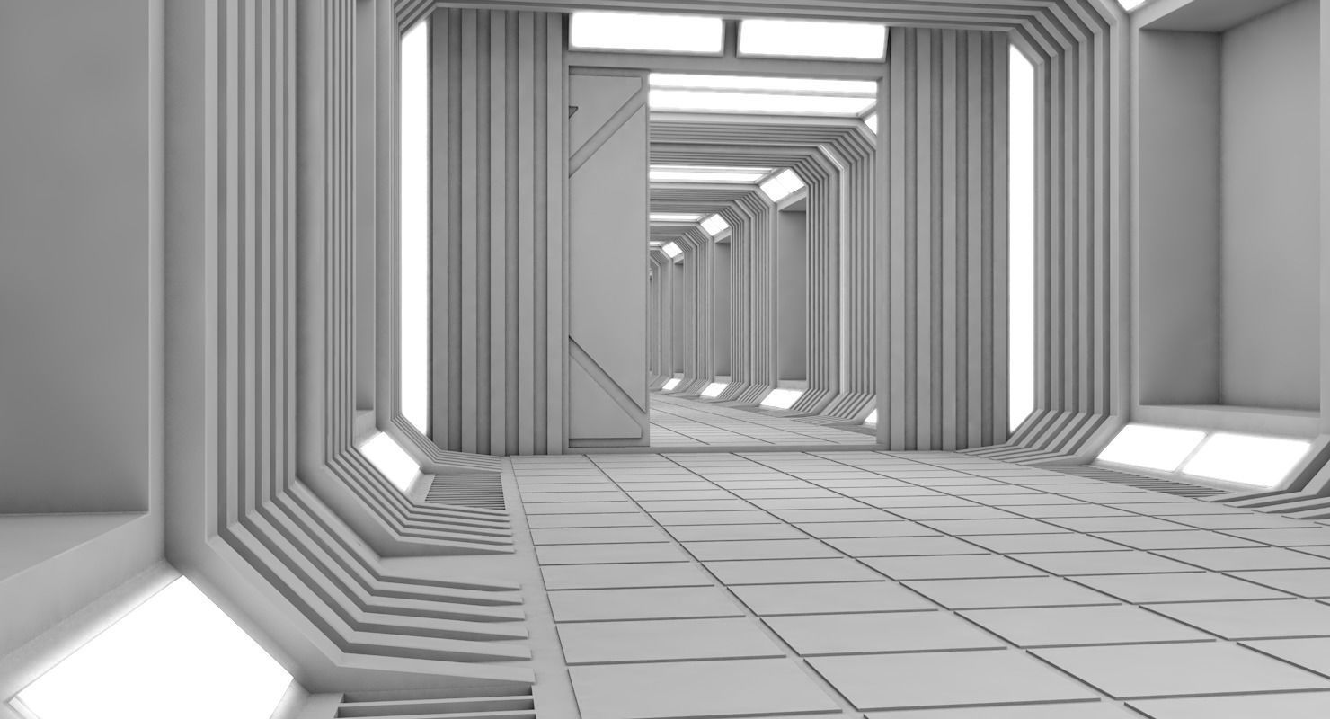 Corridor empty hallway in futuristic building 3D model_7