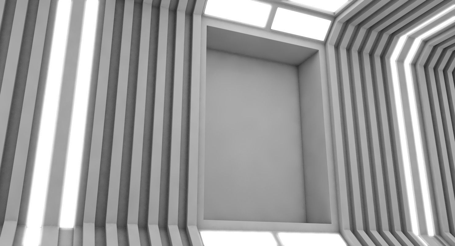 Corridor empty hallway in futuristic building 3D model_9