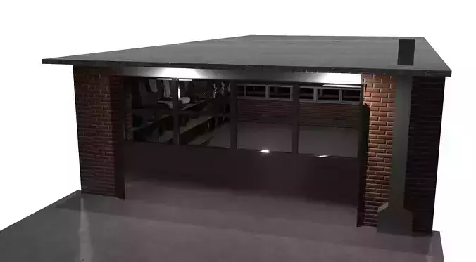 Garage structure mechanical workshop Low-poly 3D model