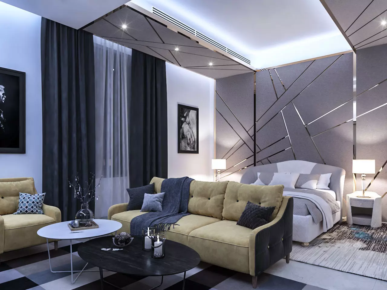 bedroom modern living room with accents Free 3D model