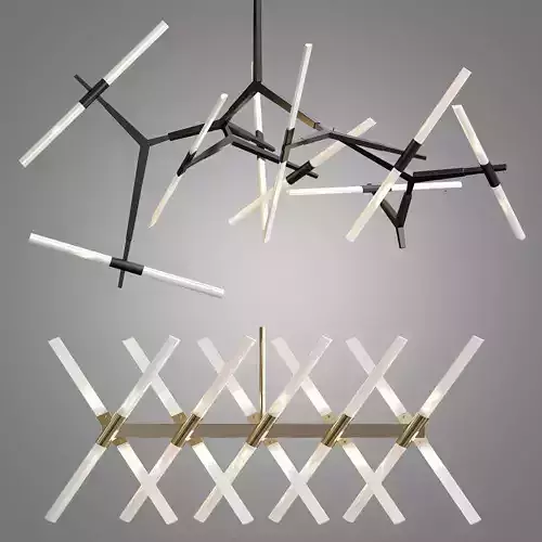 Agnes light fixture with metal rods hanging from it