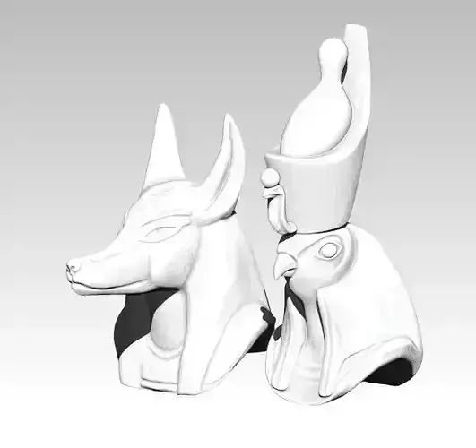 Horus  Anubis pair head bust model 3D print model