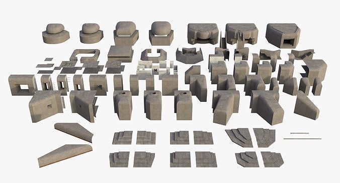 Modular Bunker WWII Low-poly 3D model