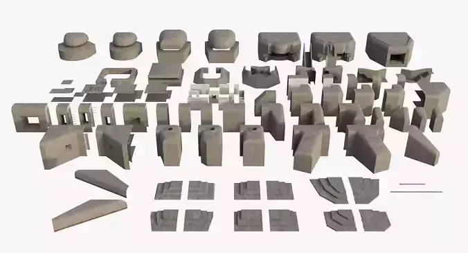Modular Bunker WWII Low-poly 3D model