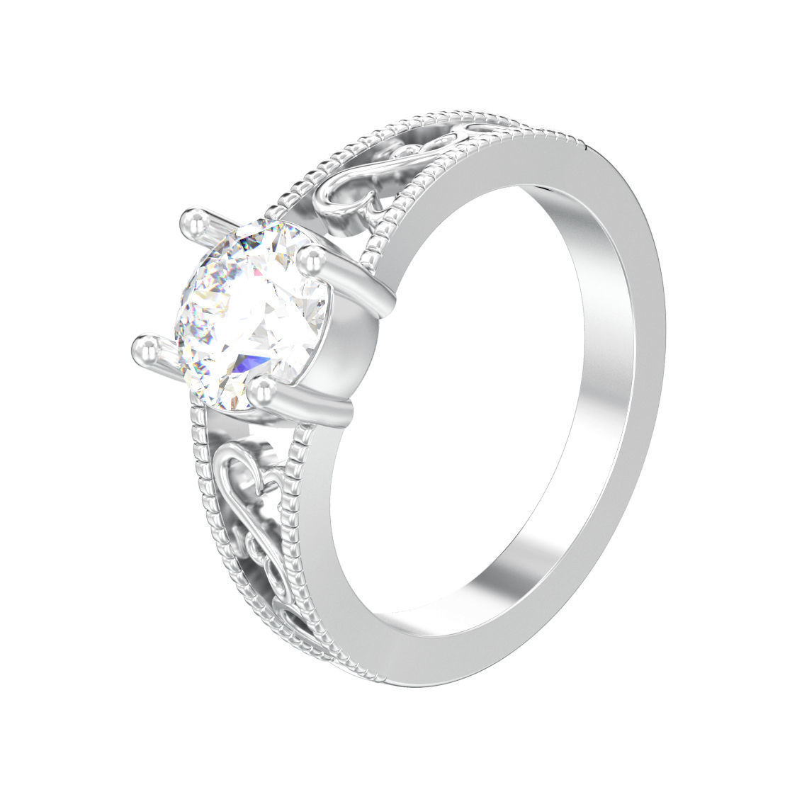 solitaire ring with one gemstone and symmetric ornament 3D print model_5
