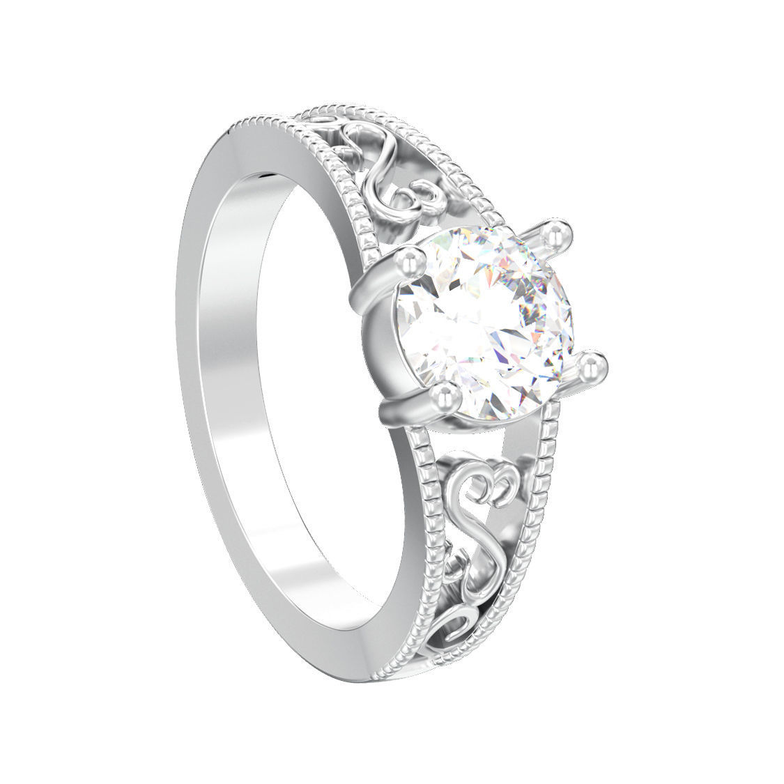 solitaire ring with one gemstone and symmetric ornament 3D print model_6
