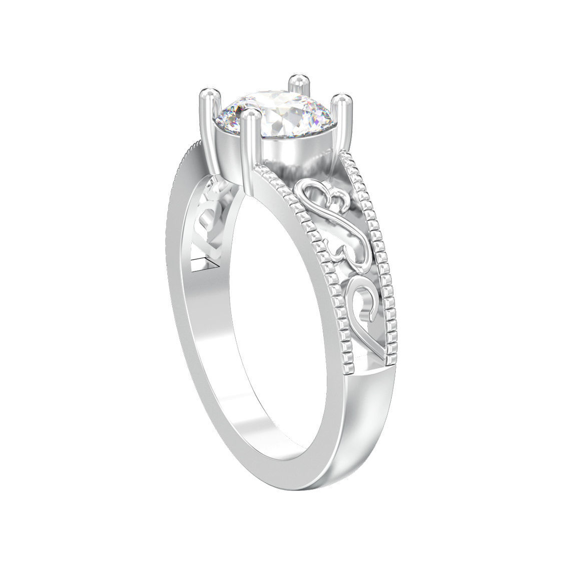 solitaire ring with one gemstone and symmetric ornament 3D print model_2