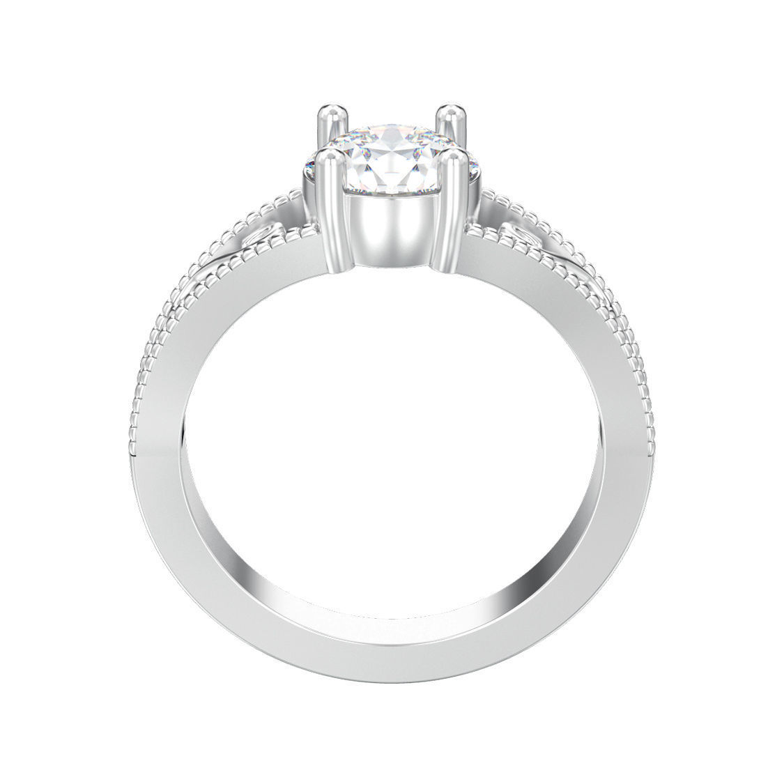 solitaire ring with one gemstone and symmetric ornament 3D print model_1