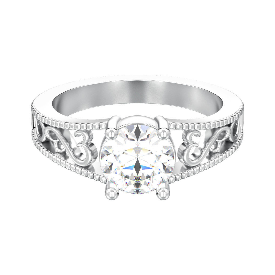 solitaire ring with one gemstone and symmetric ornament 3D print model_8