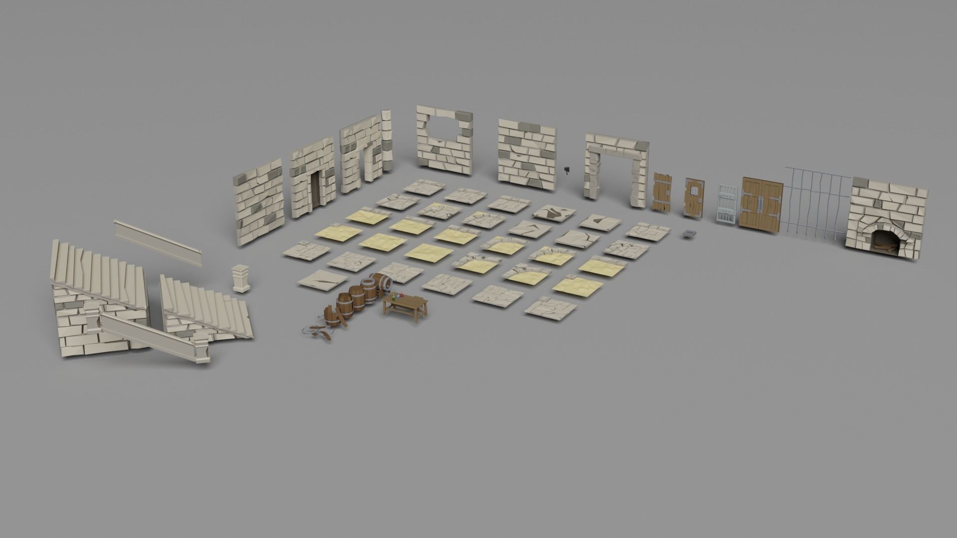 Dungeon complete set Low-poly 3D model_7