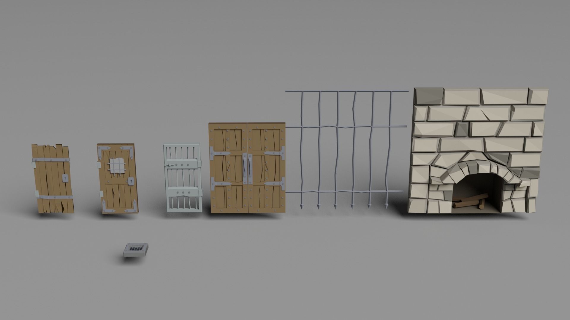 Dungeon complete set Low-poly 3D model_16