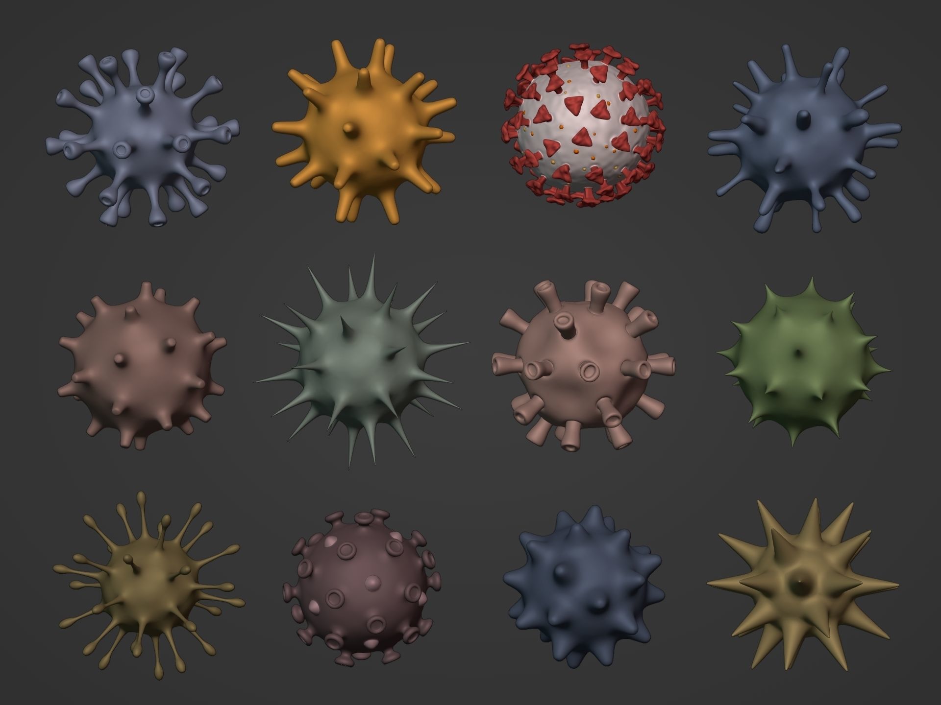 viruses and Cells Collection Low-poly 3D model_1