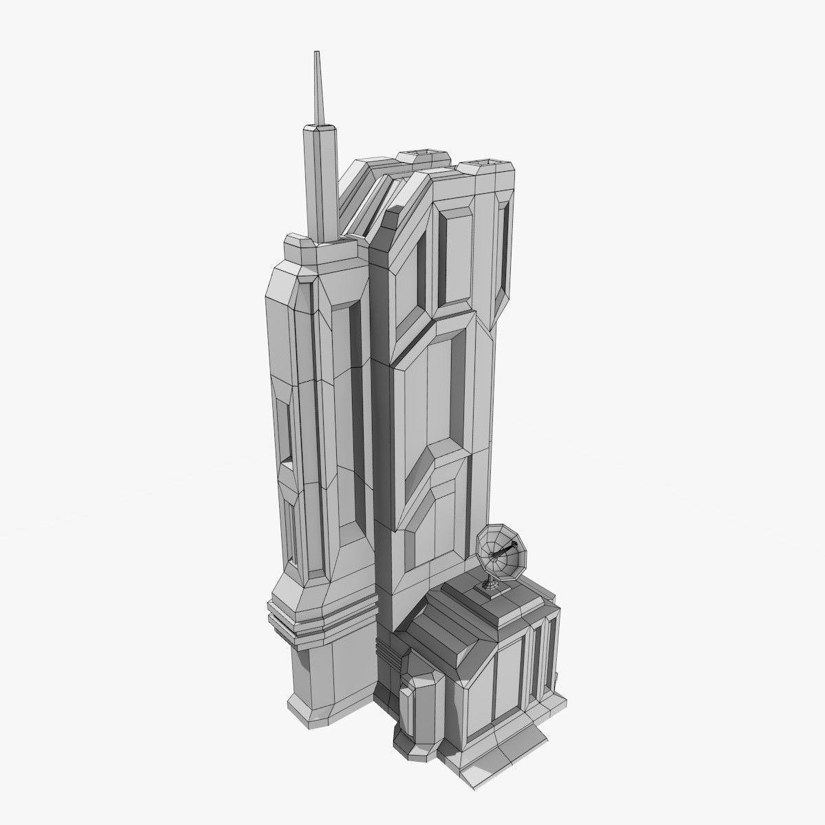 Low-poly Sci-fi Tower Building Low-poly 3D model_7