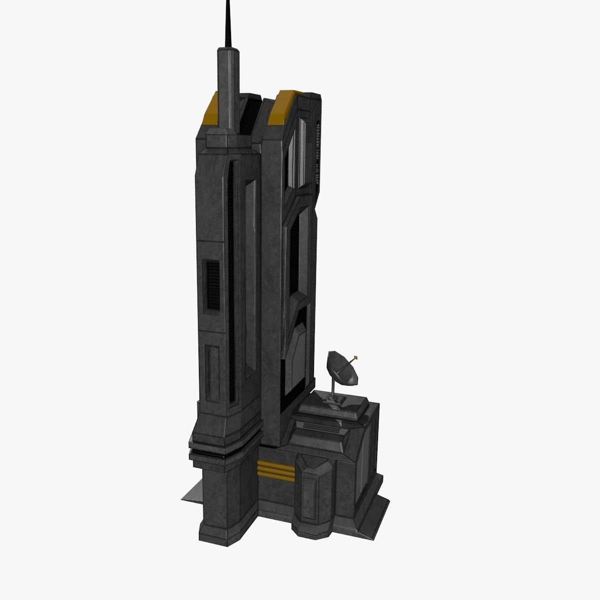 Low-poly Sci-fi Tower Building Low-poly 3D model_4