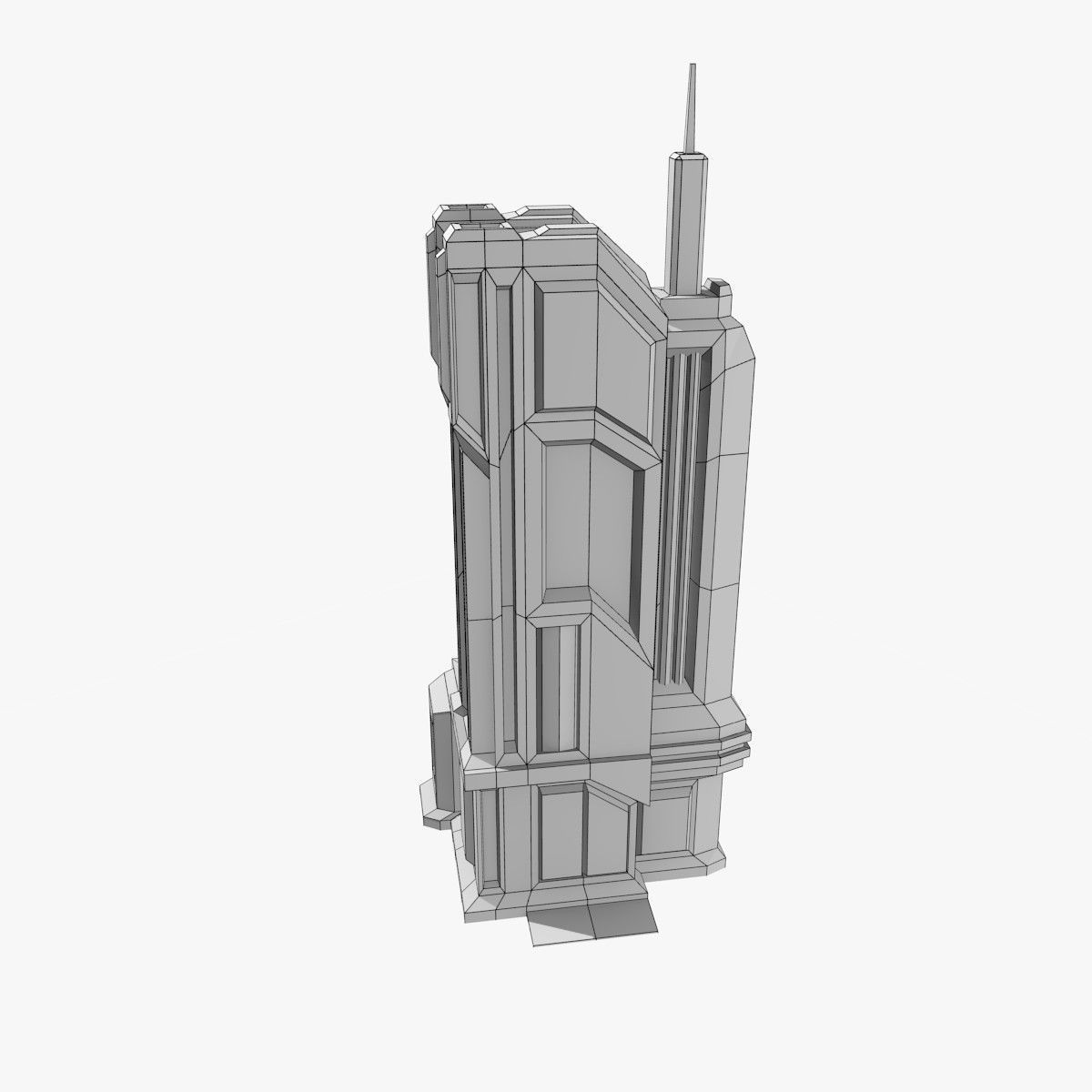 Low-poly Sci-fi Tower Building Low-poly 3D model_6