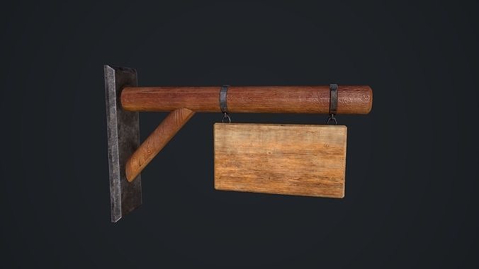 Wooden Signboard Low-poly 3D model