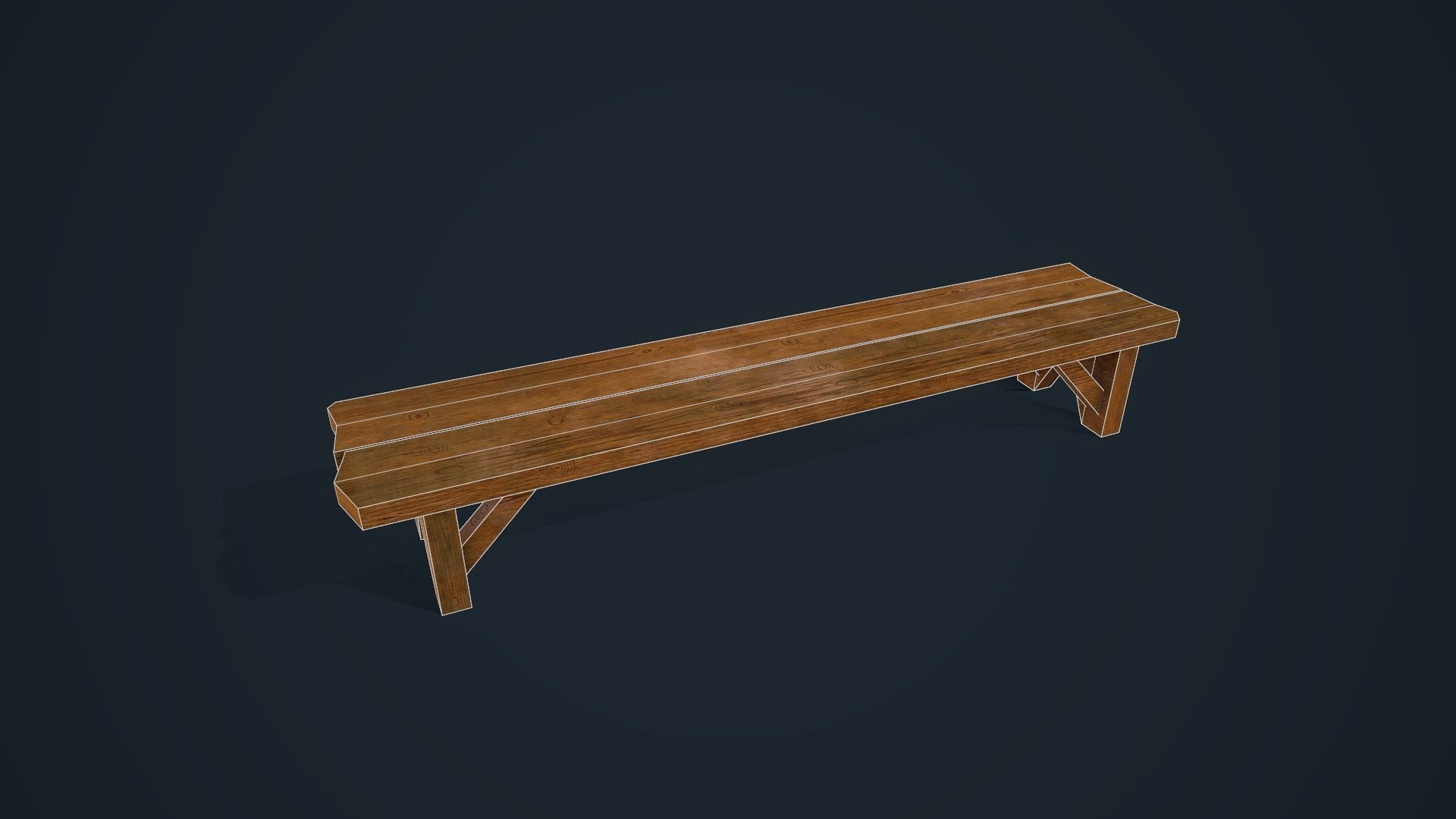 Wooden Bench Low-poly 3D model_10
