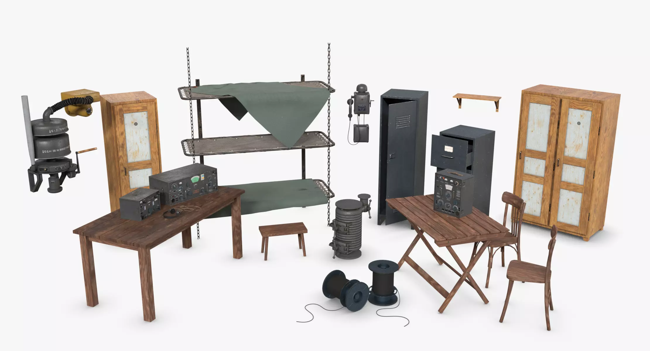 Bundle German Bunker Furnitures WWII 3D Model Collection_0