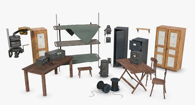 Bundle German Bunker Furnitures WWII 3D Model Collection