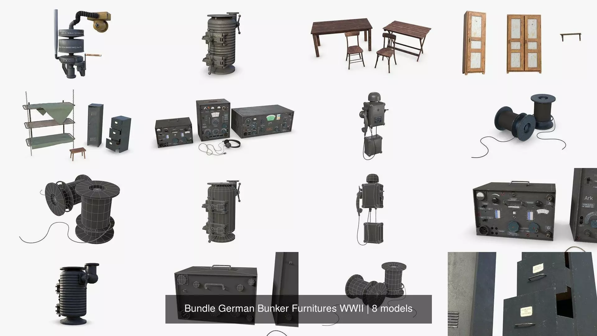 Bundle German Bunker Furnitures WWII 3D Model Collection_1