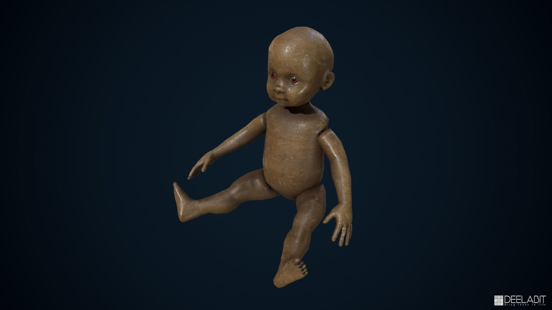 Wooden or Plastic doll Low-poly 3D model_1