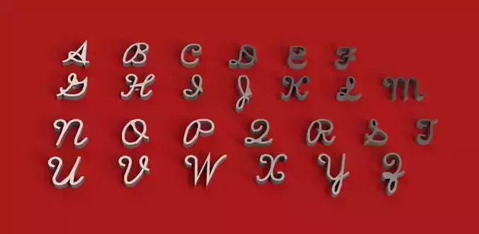 SCRIPTS font uppercase and lowercase 3D letters STL file 3D print model