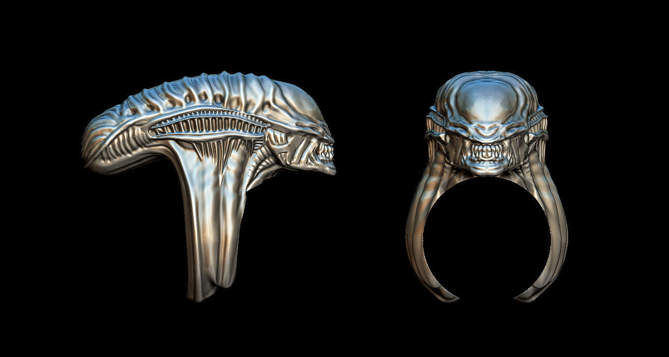 Alien ring 3D print model_5