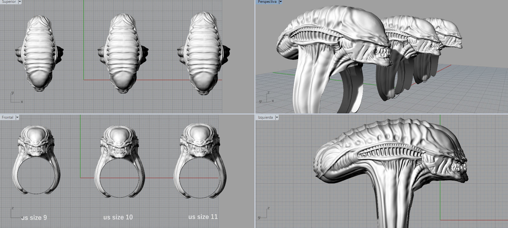 Alien ring 3D print model_3