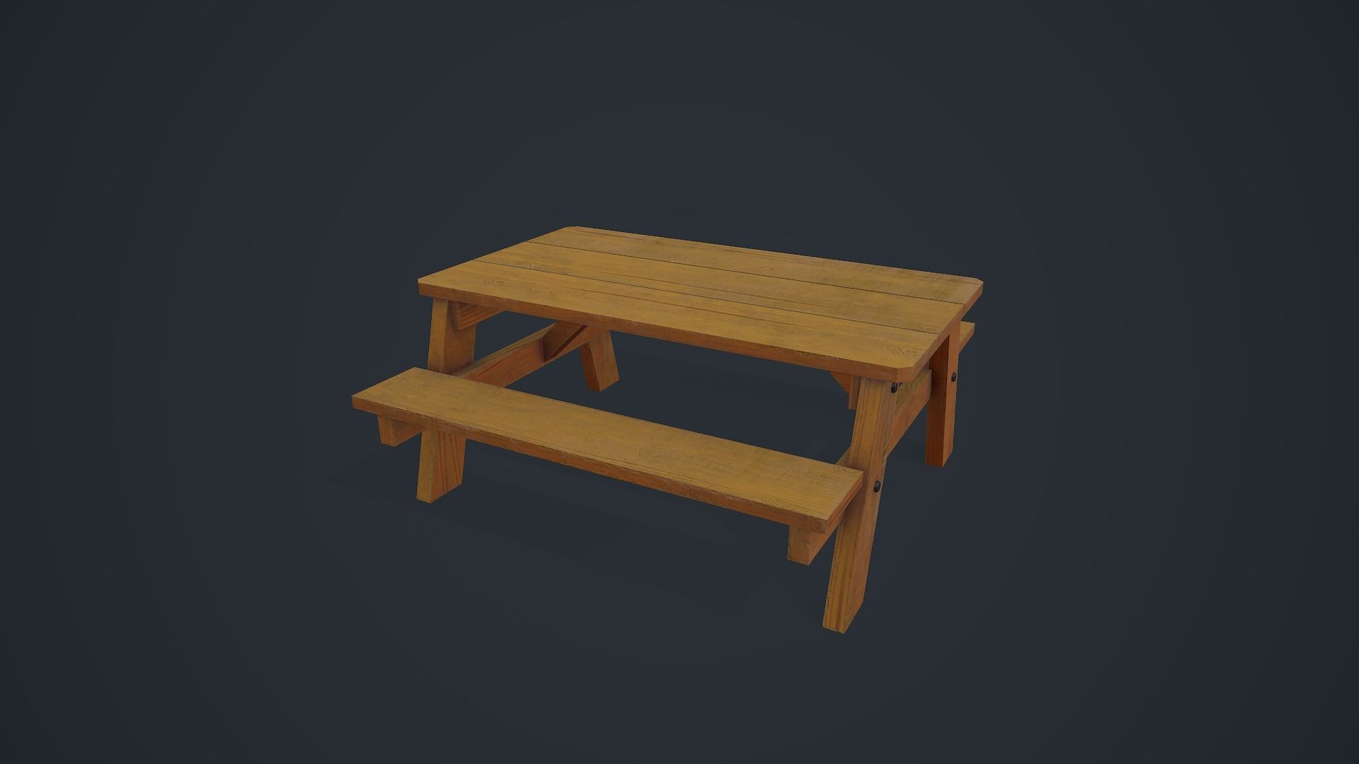Wooden Table - Picnic Table Low-poly 3D model_4