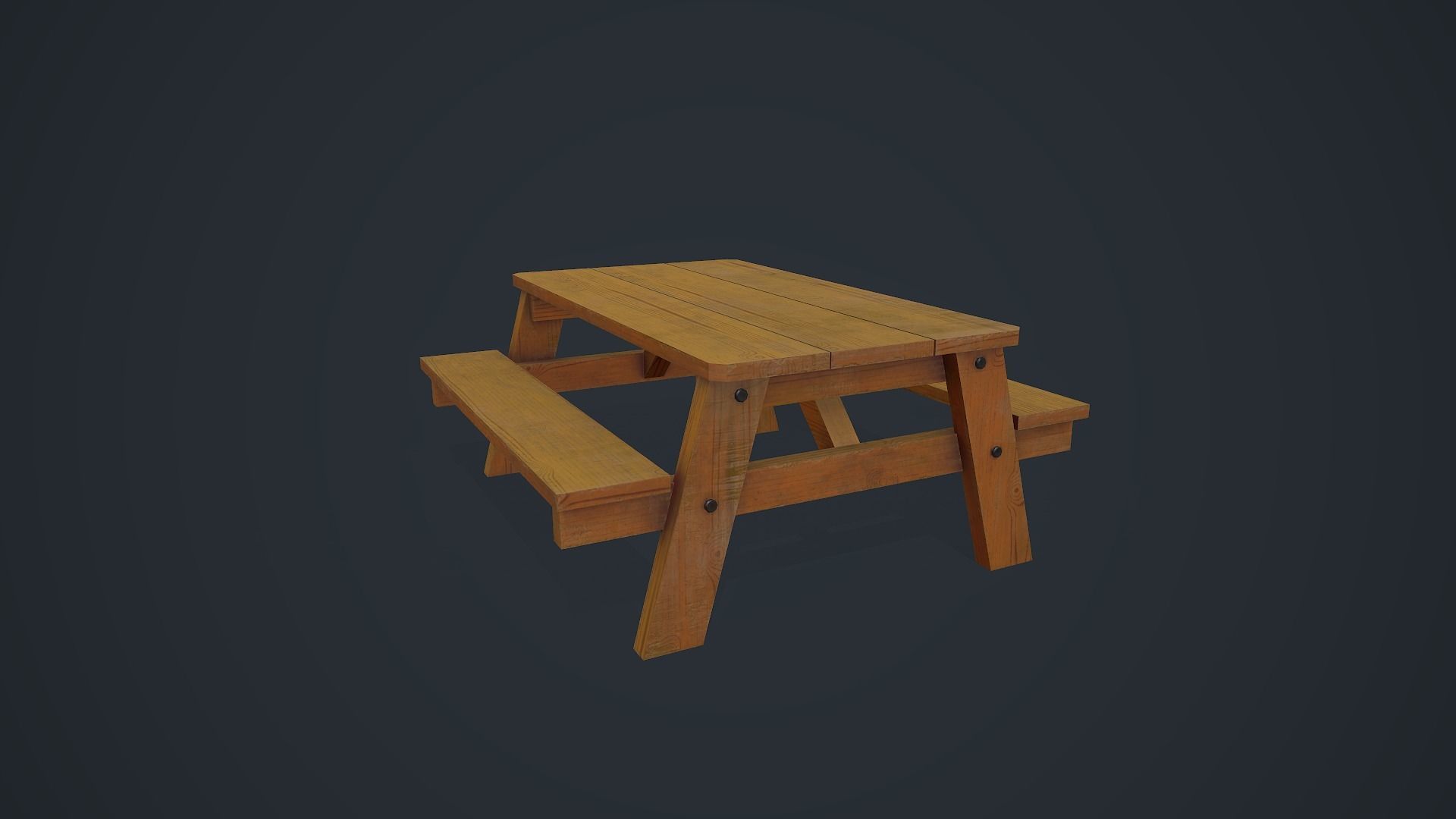 Wooden Table - Picnic Table Low-poly 3D model_3
