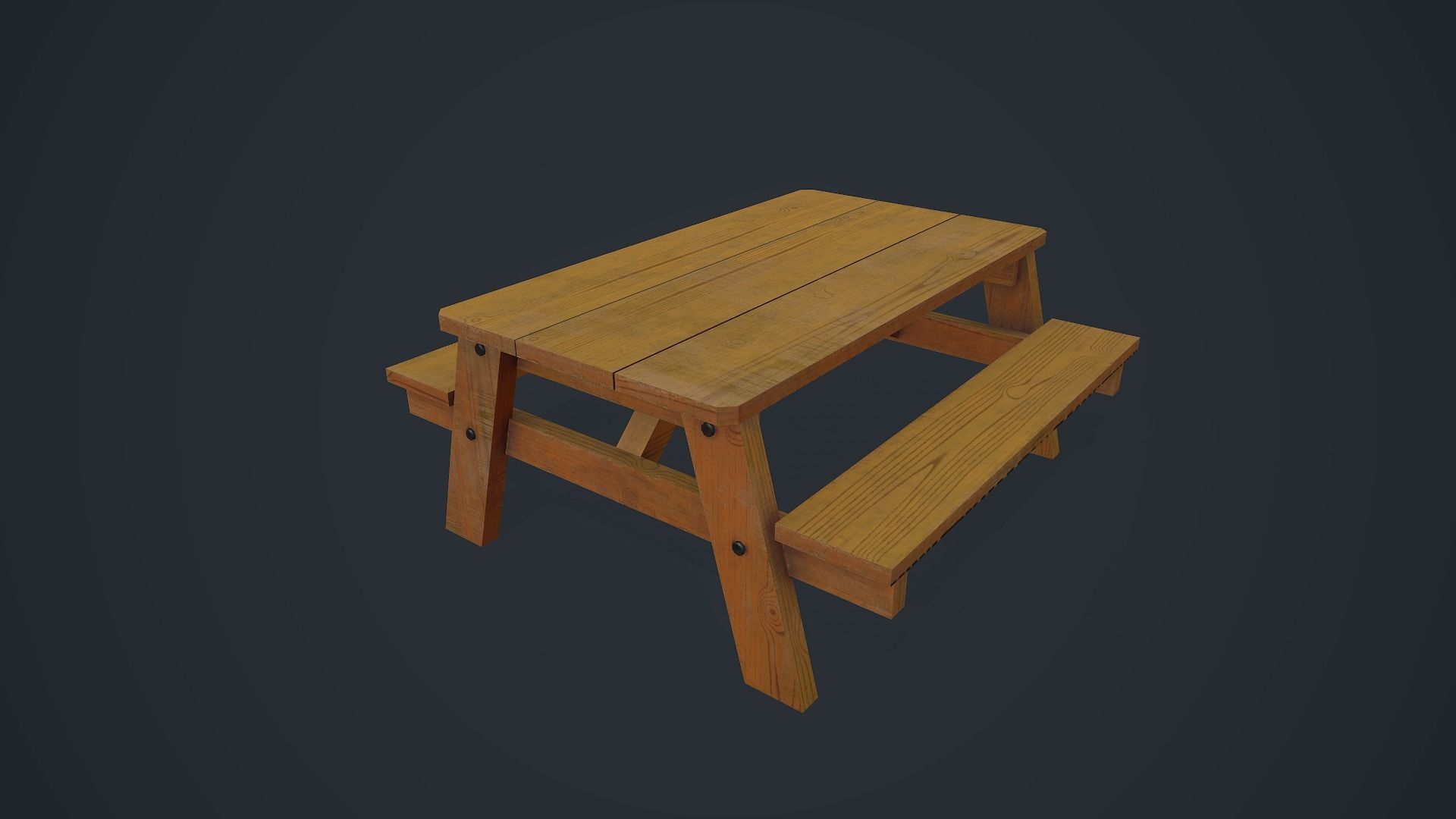Wooden Table - Picnic Table Low-poly 3D model_10