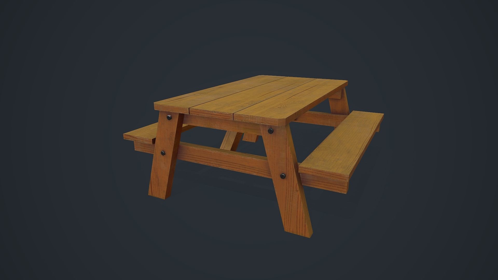Wooden Table - Picnic Table Low-poly 3D model_6